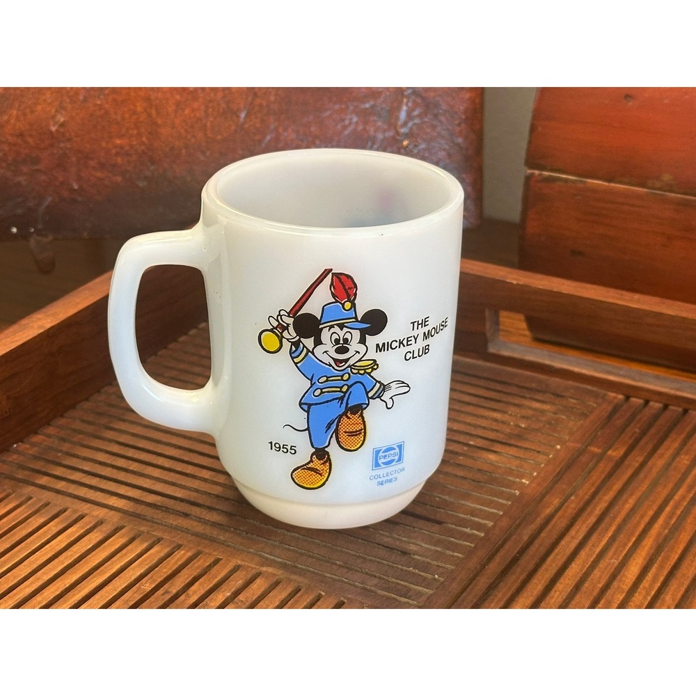 Vintage Anchor Hocking Mickey Mouse Club 1955 Milk Glass Mug Pepsi Collector - Picture 3 of 10